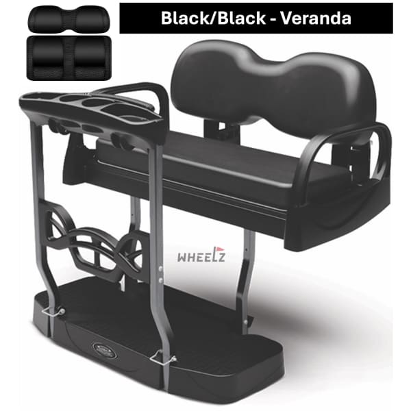 DoubleTake Max 5+ Plus golf cart rear seat kit with black Veranda seat cushions.