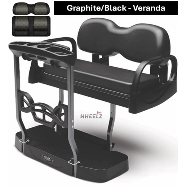 DoubleTake Max 5+ Plus golf cart rear seat kit with graphite black Veranda seat cushions.