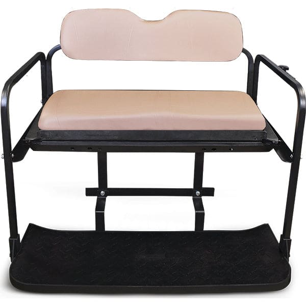 RHOX Rhino golf cart rear flip seat kit with Tan Cushions