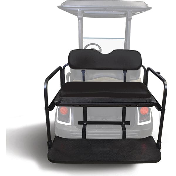 RHOX Rhino golf cart rear flip seat kit with Black Cushions Installed