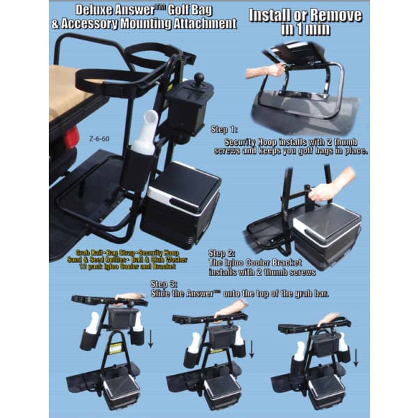 "The Answer" Golf Cart Deluxe Golf Club Bag Rack with Accessories