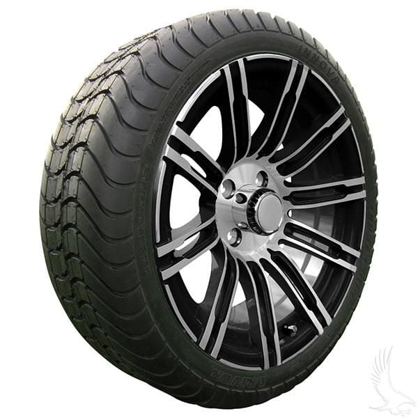 Set of (4) 205/35R-15 Golf Cart Street / Turf Tires with #602 Aluminum Wheels