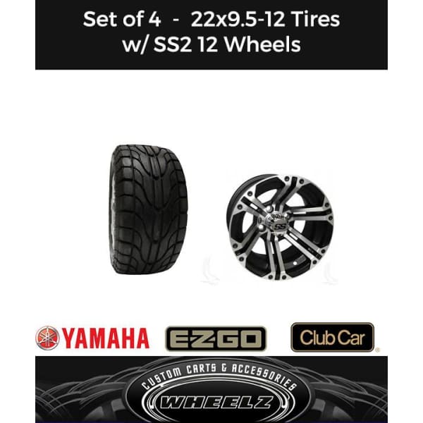Set of (4) Golf Cart 22x9.5-12 RHOX Street Tires w/ SS212 Aluminum Wheels