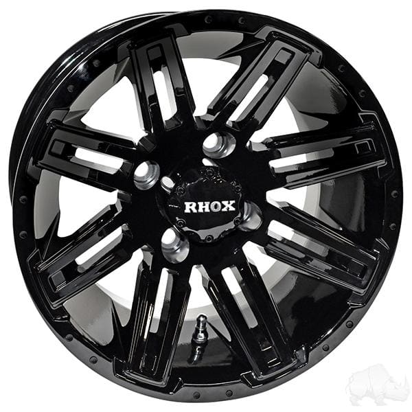 Set of (4) rhox rx265 12 gloss black golf cart wheels -