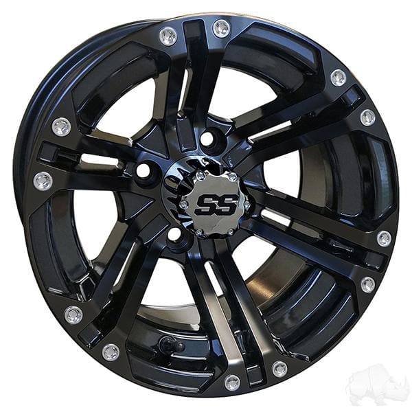 Set of (4) rhox rx331 12 gloss black golf cart wheels -