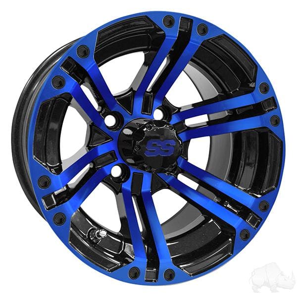 Set of (4) rhox rx334 12 black with blue golf cart wheels -