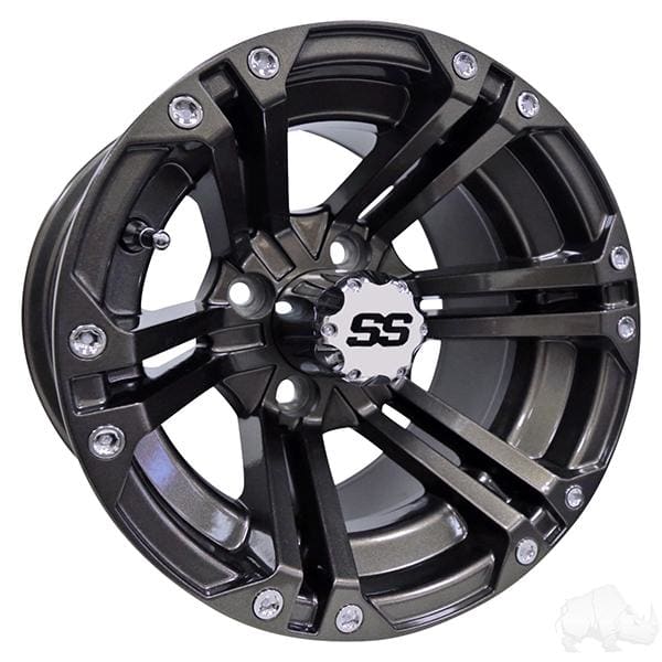 Set of (4) rhox rx335 12 gun metal gray golf cart wheels -