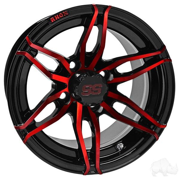 Set of (4) rhox rx377 12 black with red golf cart wheels -