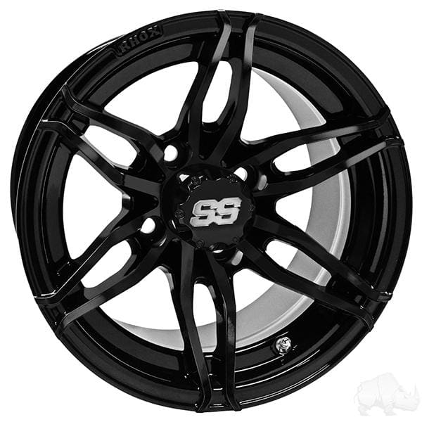 Set of (4) rhox rx377 12 gloss black golf cart wheels -