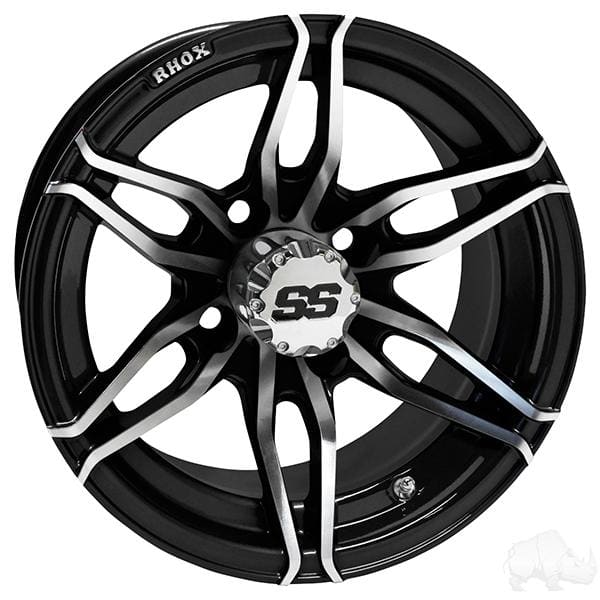 Set of (4) rhox rx377 12 machined black golf cart wheels -