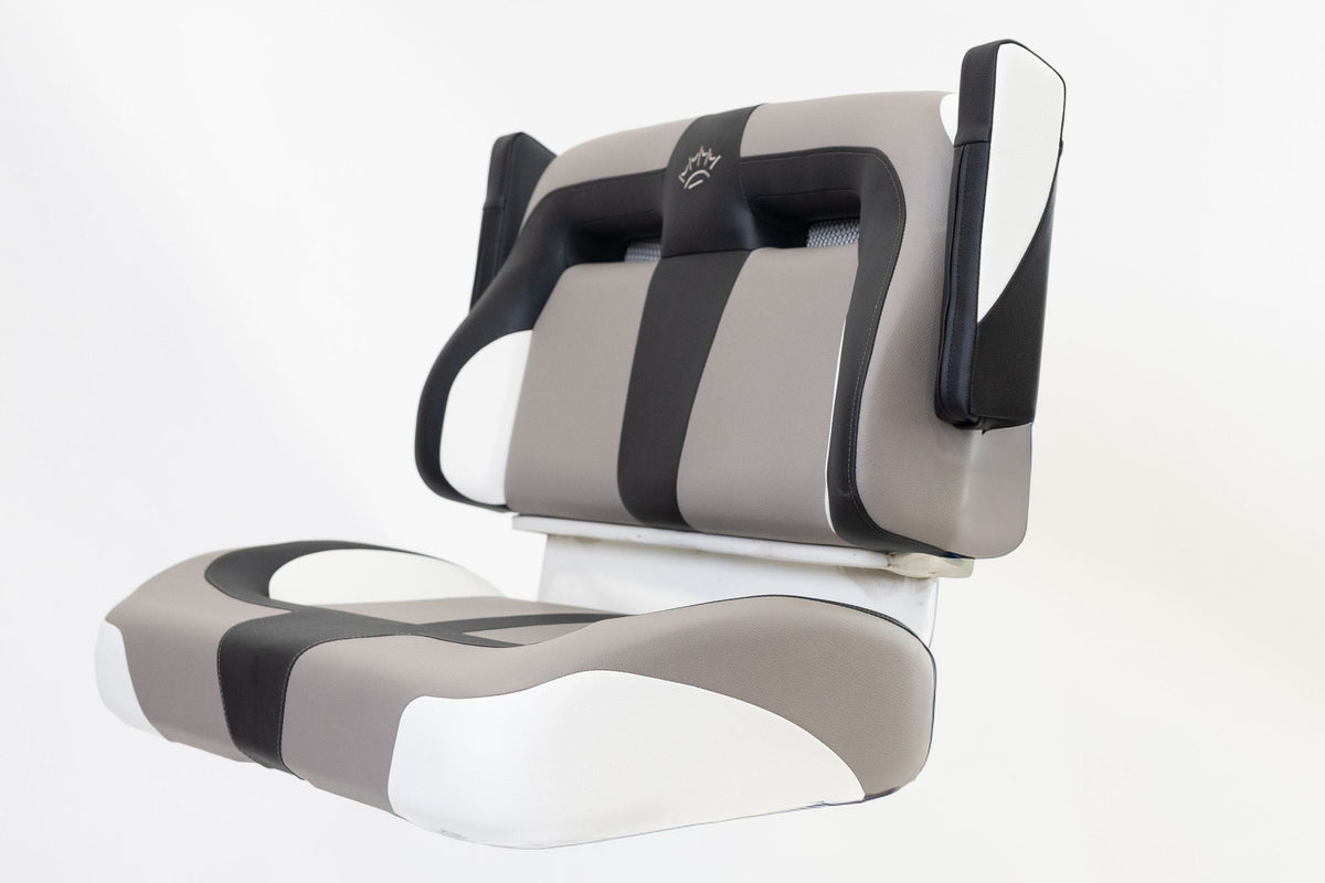 Suite Seats Sport Series Golf Cart Cushion Grey with Black &amp; White - Side View Arms Up