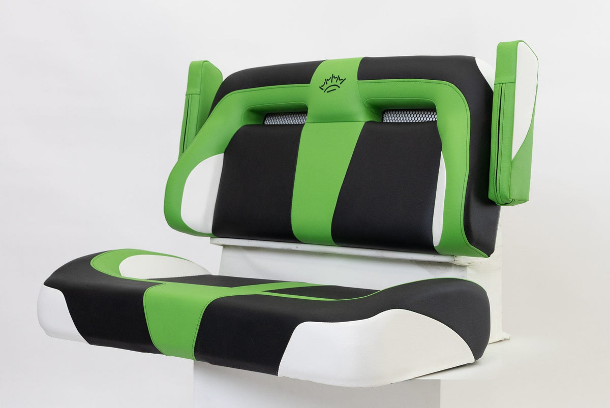 Suite Seats Sport Series Golf Cart Cushion Green with Black White - Side View Arms Up