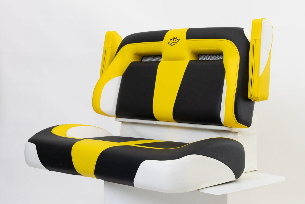 Suite Seats Sport Series Golf Cart Cushion Yellow with Black &amp; White - Side View Are Up