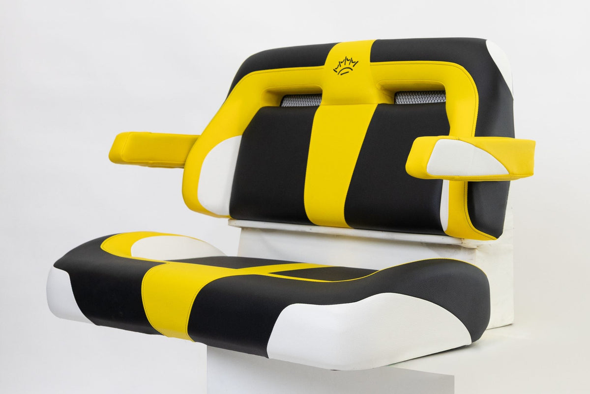 Suite Seats Sport Series Golf Cart Cushion Yellow with Black &amp; White - Side View 