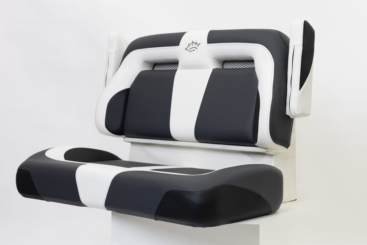 Suite Seats Sport Series Golf Cart Cushion Dark Grey with White - Side View Arms Up