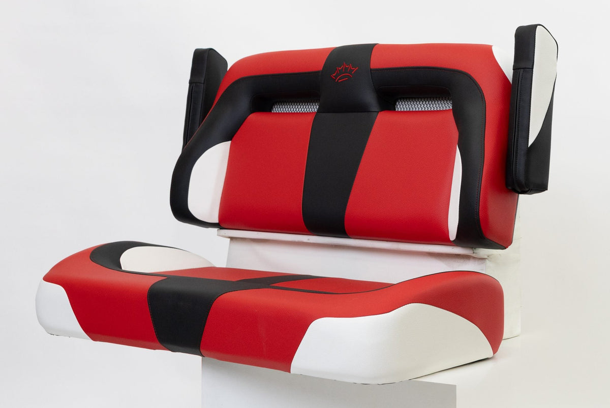 Suite Seats Sport Series Golf Cart Cushion Red with Black &amp; White - Side View Arms Up