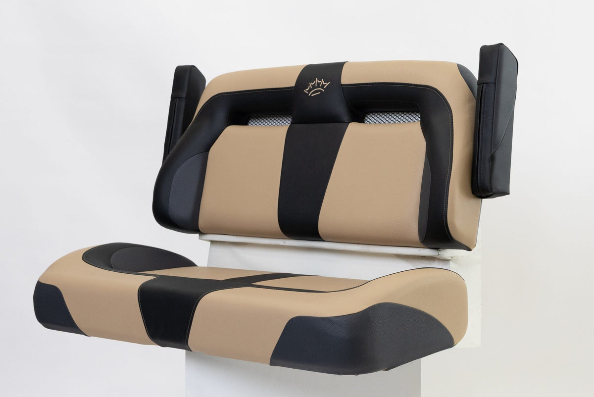 Suite Seats Sport Series Golf Cart Cushion Tan &amp; Black - Side View arms up