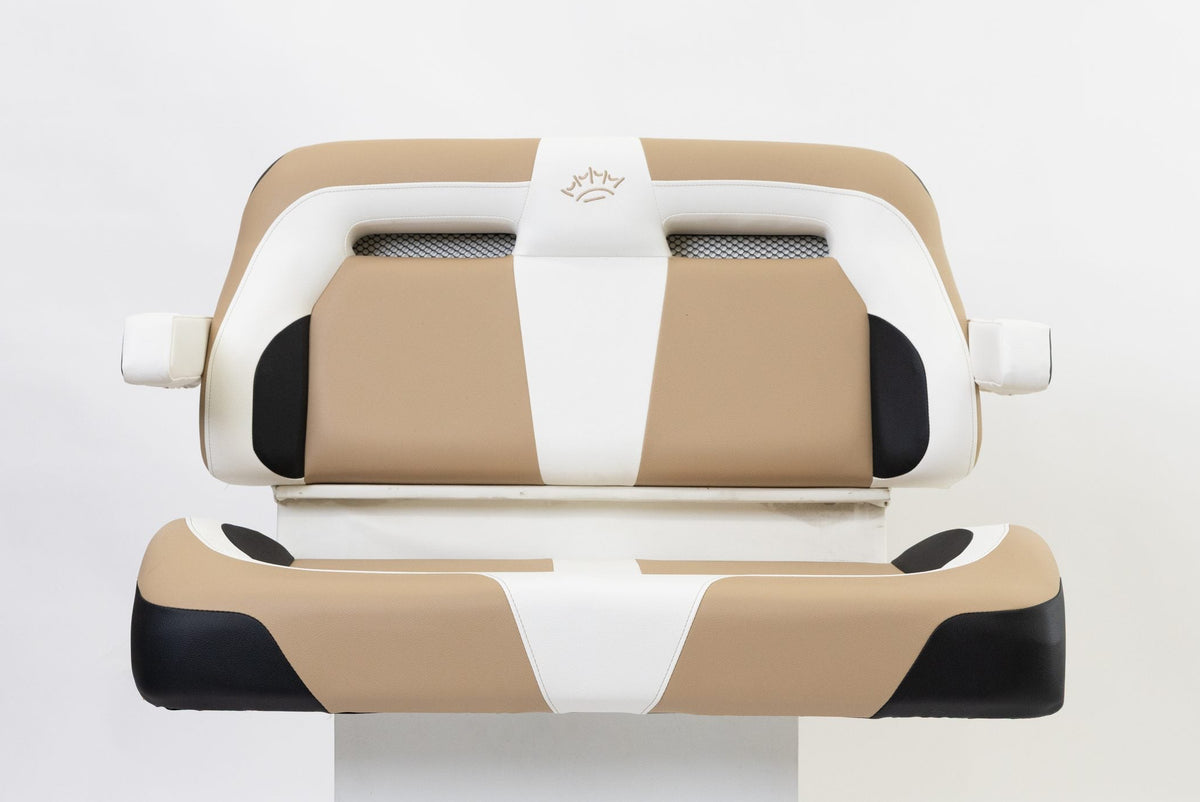 Suite Seats Sport Series Golf Cart Cushion Tan with White &amp; Black - Front View 