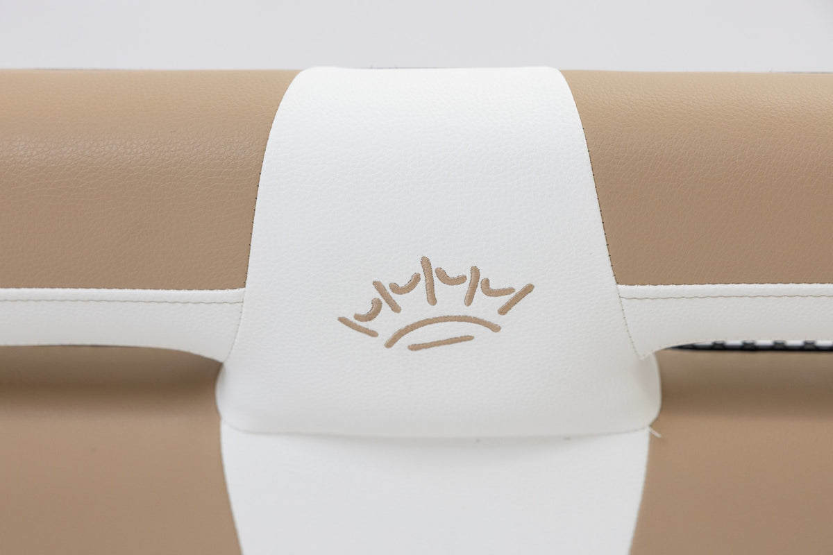 Suite Seats Sport Series Golf Cart Cushion Tan with White &amp; Black - Logo View 
