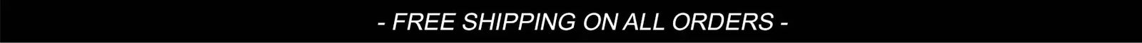 Black rectangular banner with white text advertising free shipping on all orders.