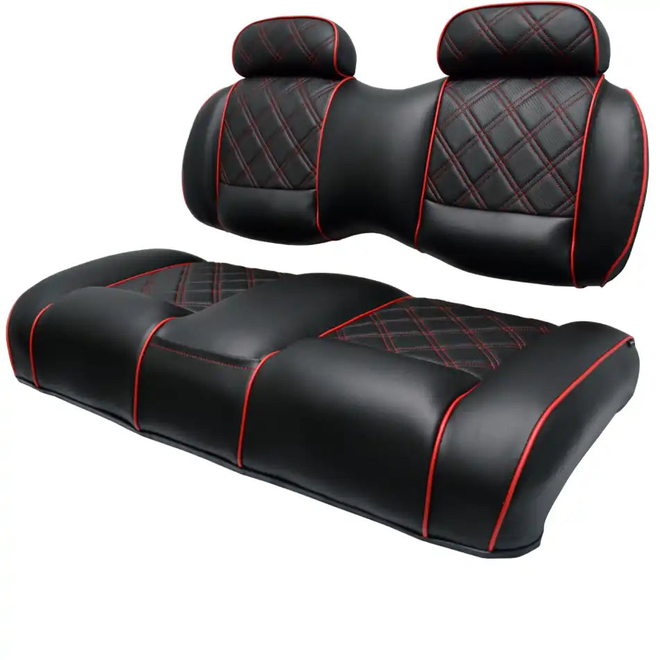 Black and red golf cart seat covers.