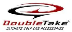 Doubletake golf car accessories logo with red, black and white colors.