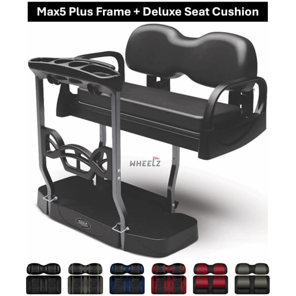 DoubleTake Max 5+ Plus golf cart rear seat kit with Deluxe seat cushions.