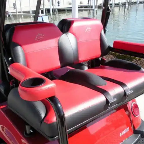 Red and black golf cart seat.