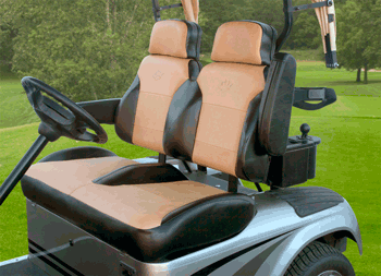 Suite Seats Touring Edition Custom Golf cart seats with movable arm rest.