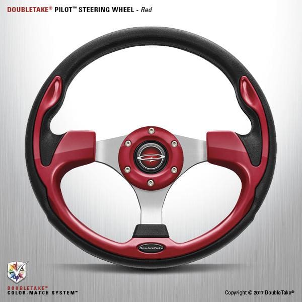 Red Doubletake Pilot Golf Cart Steering Wheel and Adapter