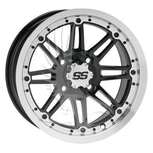 Set of (4) Golf Cart 225/55-12 DOT RHOX Tires with SS216 Black Aluminum Wheels