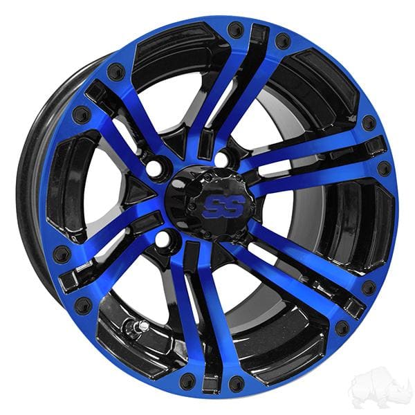 Set of (4) rhox rx334 12 black with blue golf cart wheels - 