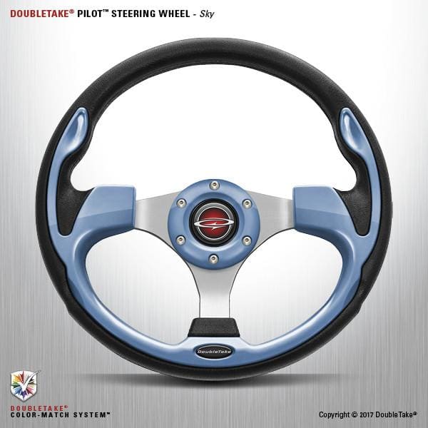 Sky Blue Doubletake Pilot Golf Cart Steering Wheel and Adapter