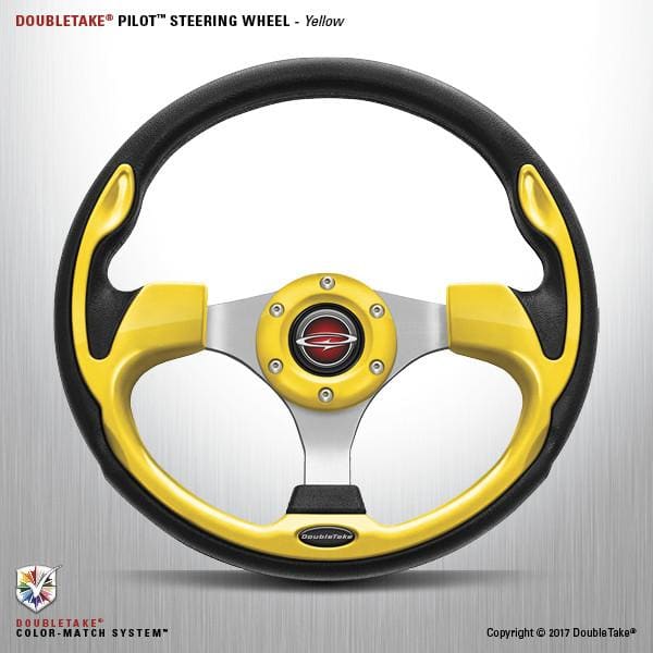 Yellow Doubletake Pilot Golf Cart Steering Wheel and Adapter